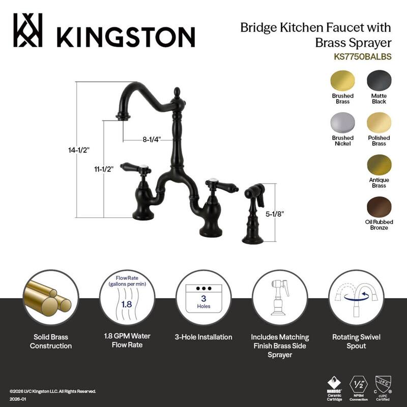 Kingston Brass Heirloom Bridge Kitchen Faucets with Brass Sprayer