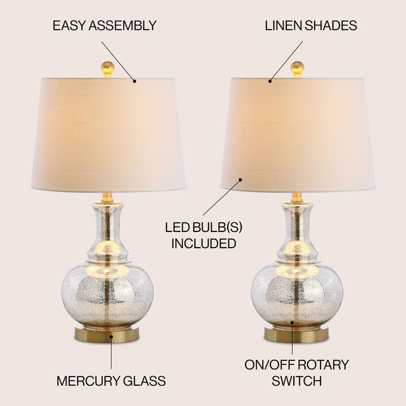 Edward 25" Glass LED Table Lamp, Mercury Silver/Brass Gold (Set of 2) by JONATHAN Y