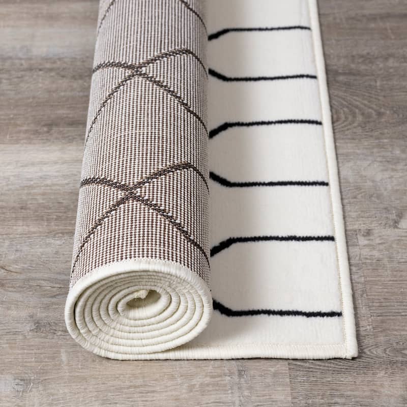Florence Collection - Cream/Black Modern Lattice Rug - 4'7" x 6'7"