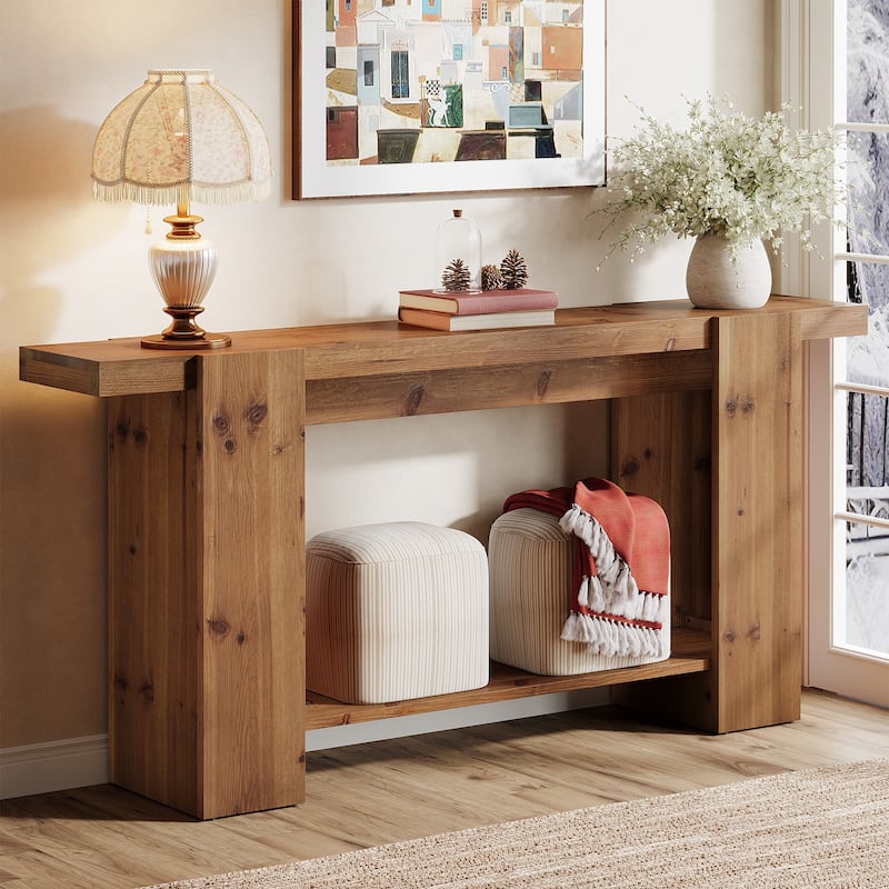 Solid Wood Entryway Table, Console Table with Storage Shelves, Sofa Behind Couch Table Hallway Foyer Accent Side Table