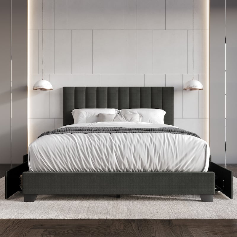 Clayfell Olean Upholstered Storage Platform Bed - King - Charcoal Grey