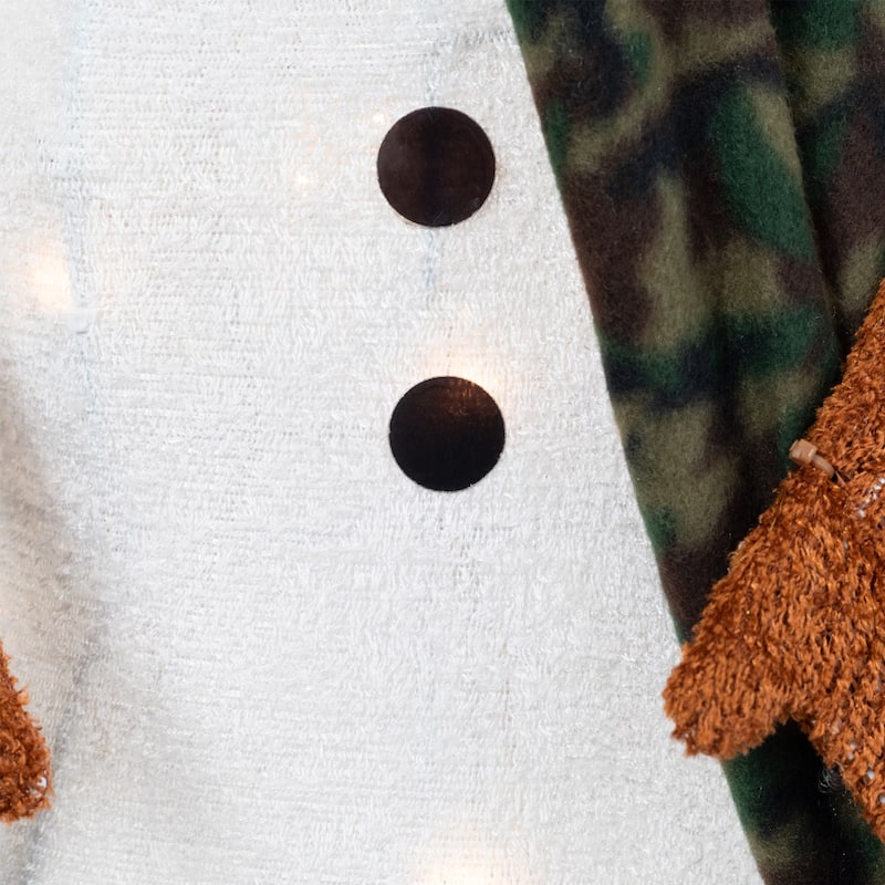 24" Lighted White Green Chenille Snowman Outdoor Christmas Decoration