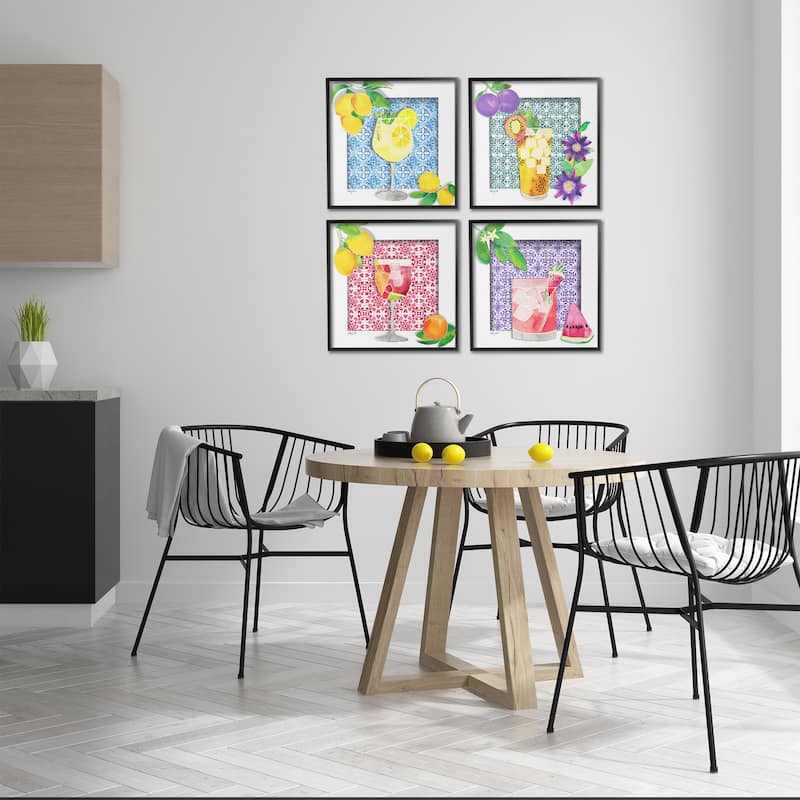 Stupell Bright Patterned Fruit Cocktails Framed Giclee Art Design By Hillary Holt (Set of 4)