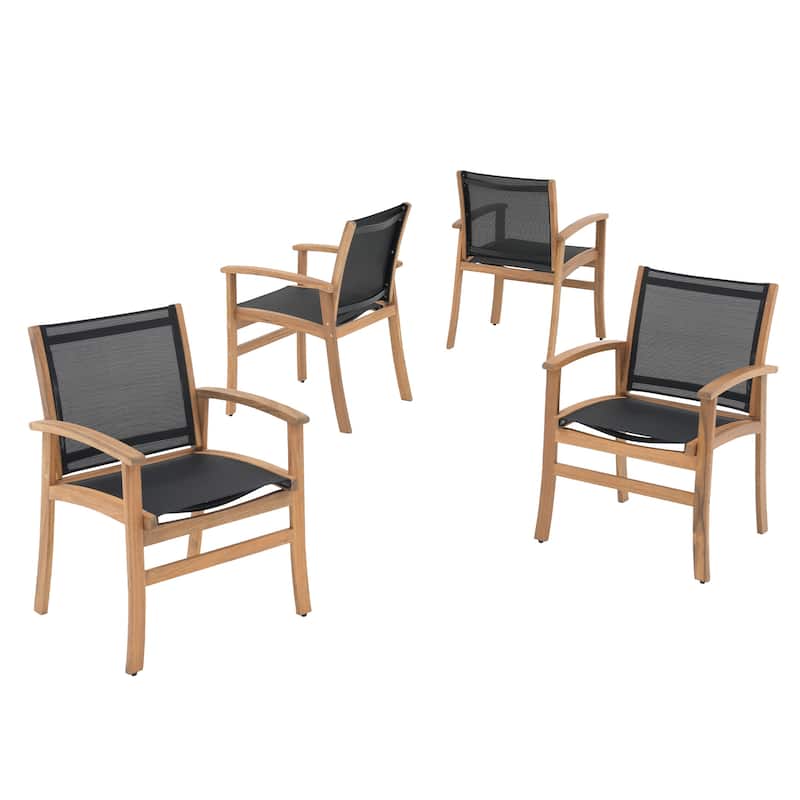 Outdoor Wooden Armchairs with Textilene Back (Set of 4)