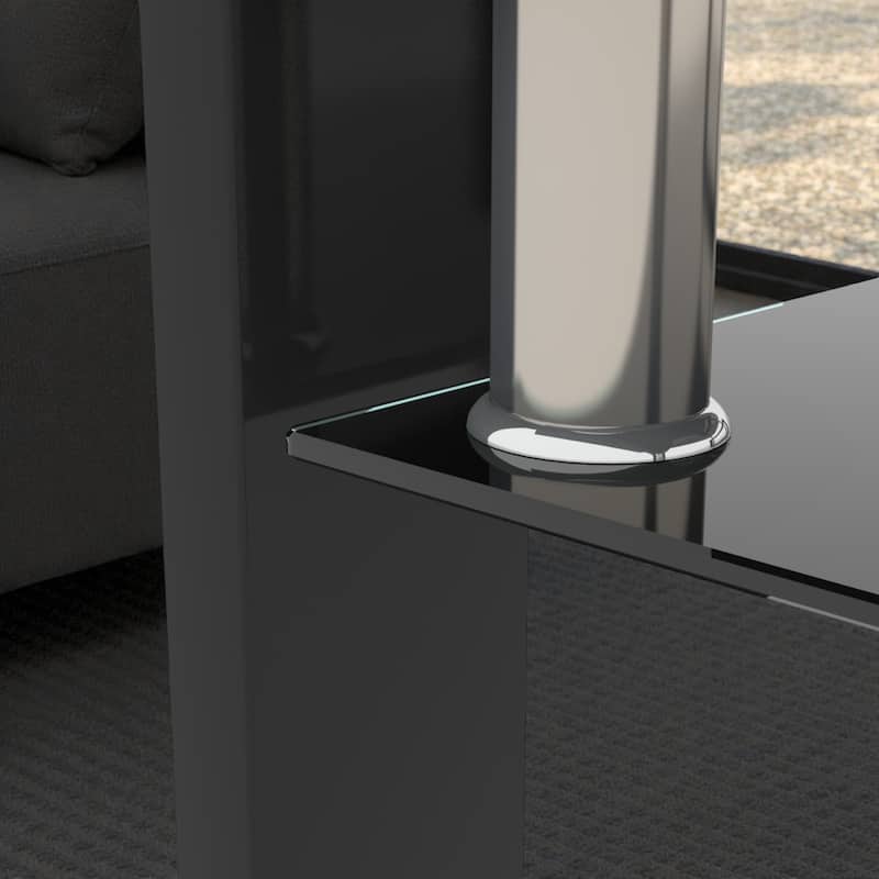 Rectangle Glass Coffee Table with Storage Shelf, Modern Clear Glass Coffee Table with Metal Frame