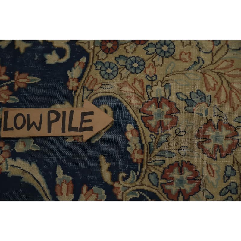 Hand Knotted Oriental 100% Wool Carpet Traditional Floral Navy Blue & Blues Kerman Area Rug - 13' 4'' X 10' 0''