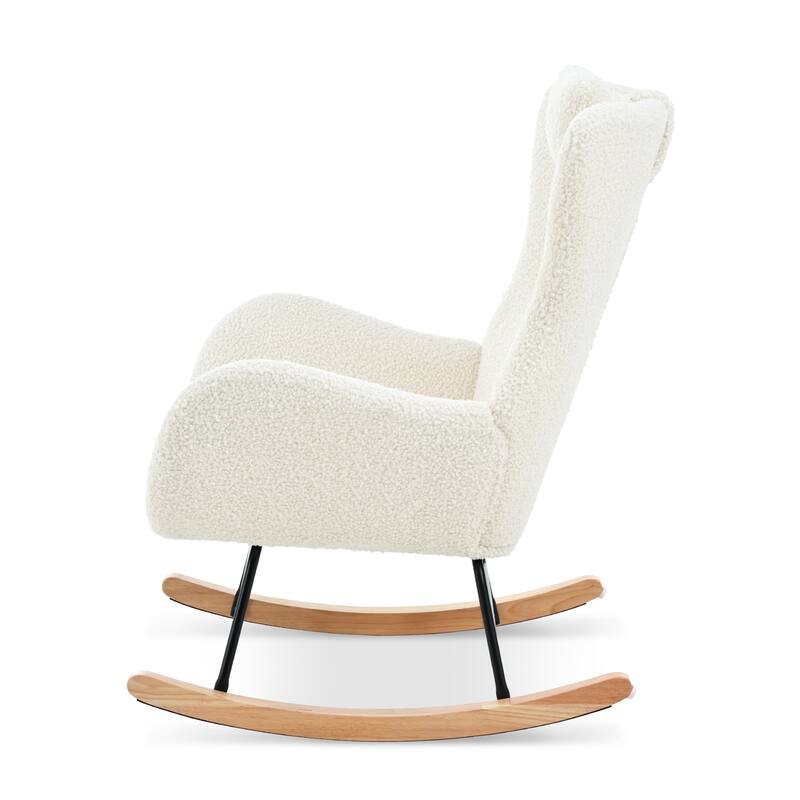 Polyester Glider Chair with Adjustable Headrest and Storage Pocket, Rubber Wood Base