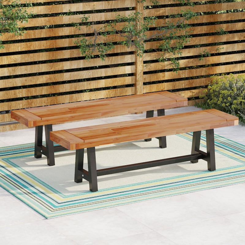 MAISON ARTS 2-Piece Wooden Garden Benches, 2 Wooden Benches - Natural