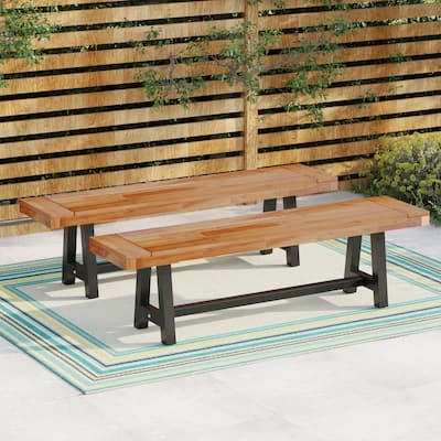 MAISON ARTS 2-Piece Wooden Garden Benches, 2 Wooden Benches