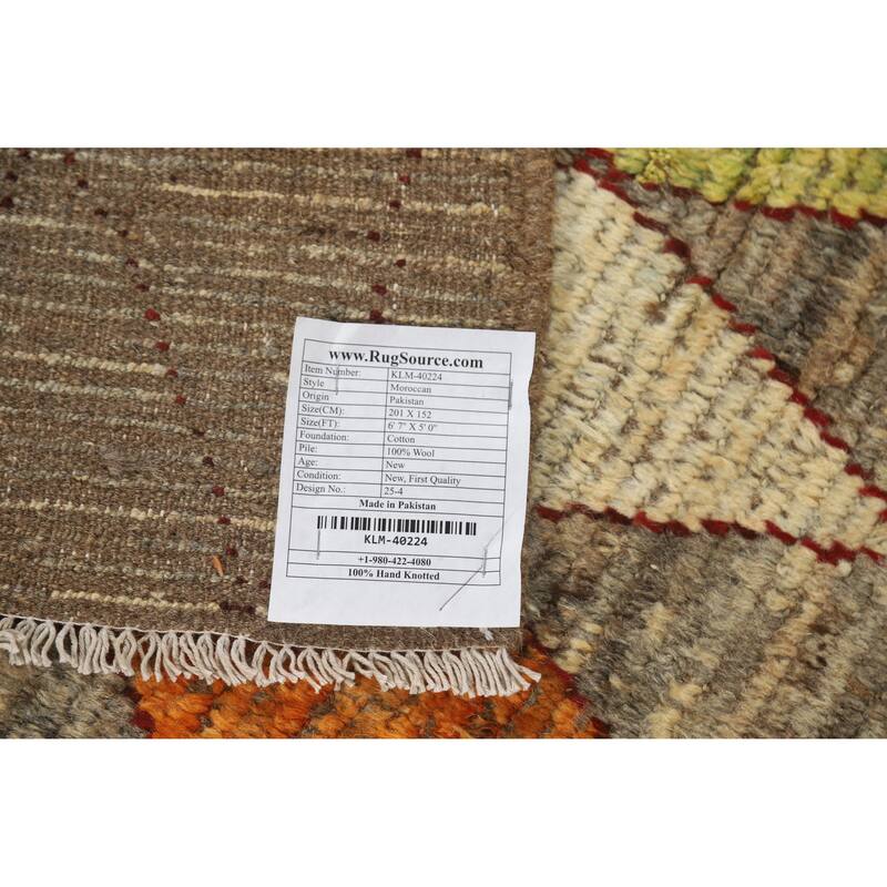 Trellis Geometric Moroccan Oriental Rug Hand-Knotted Wool Carpet - 5'0" x 6'7"