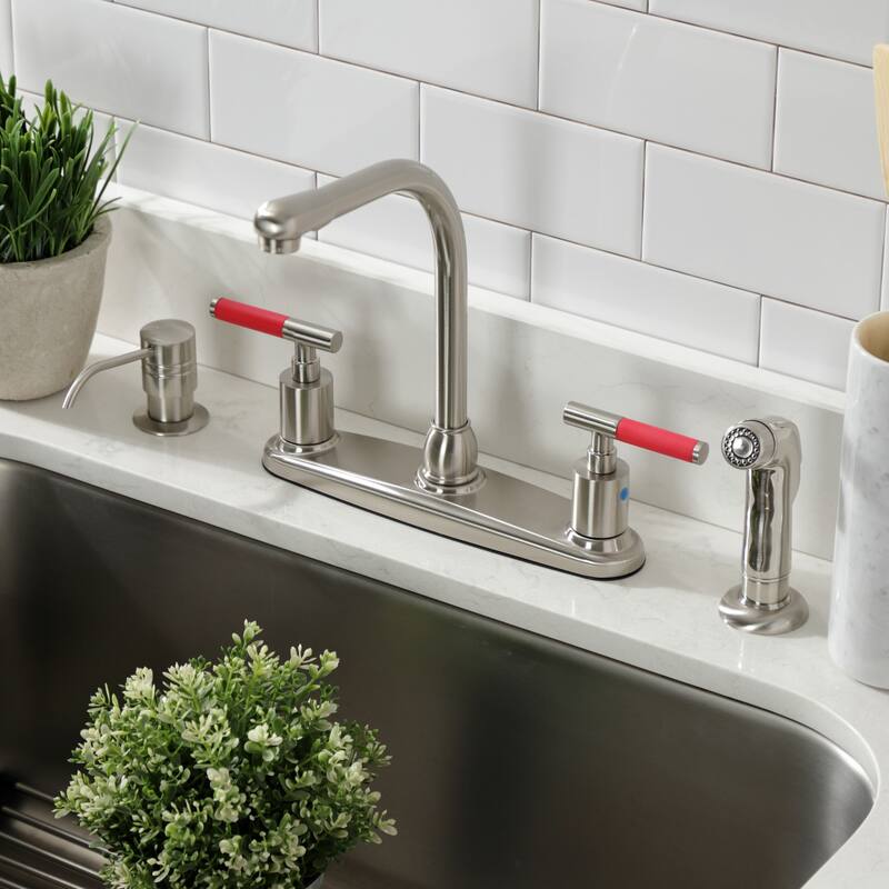 Kingston Brass Kaiser Two-Handle 4-Hole Deck Mount 8" Centerset Kitchen Faucet with Side Sprayer