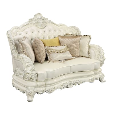 Seville Pearl White and Antique White Loveseat with 5-Pillow