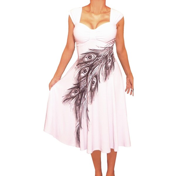 Funfash Plus Size Women Cold Shoulders White Floral Dress Made in USA