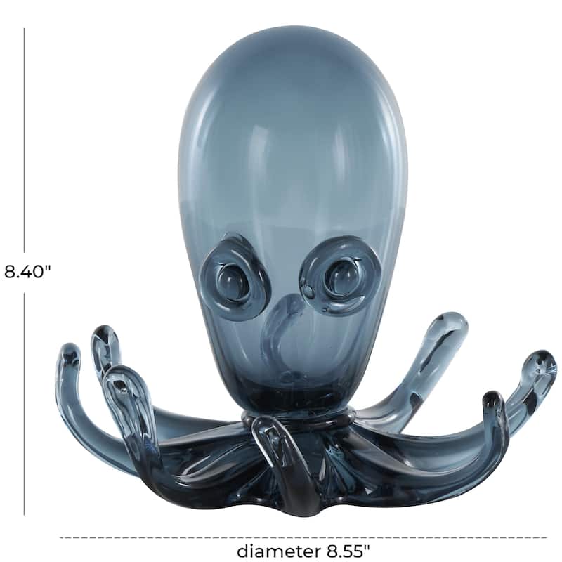 Glass Octopus Cute Ombre Decorative Sculpture with Curved Tentacles - Dark Blue - Roche River Decor
