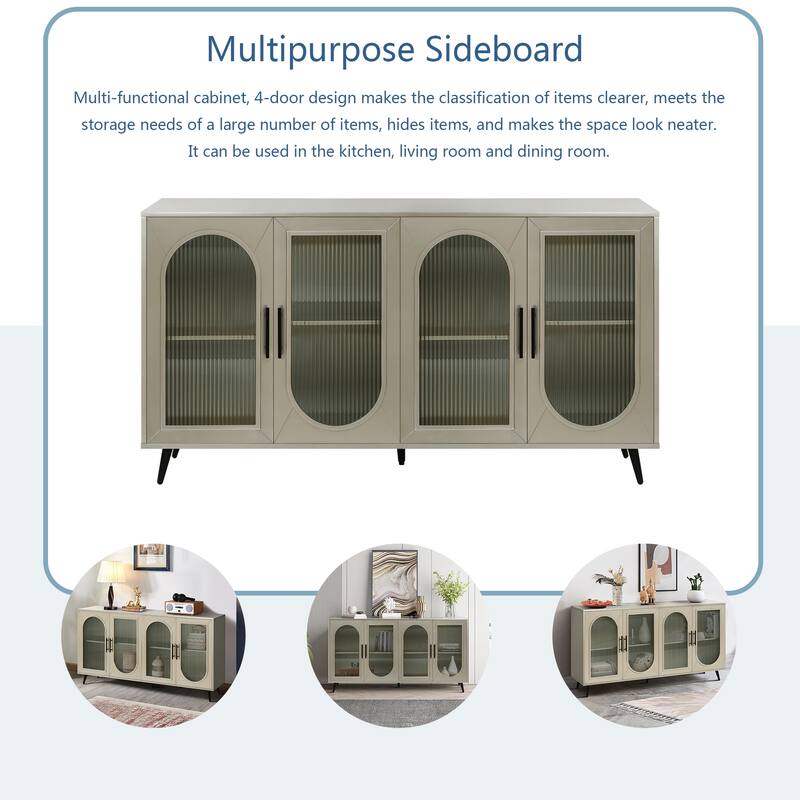 Wood TV Stand with Storage Cabinet & Adjustable Shelves - Champagne