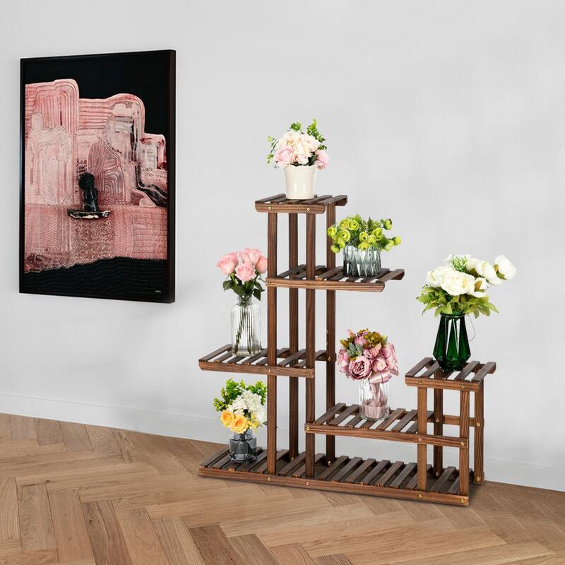 7/10/11/12-Seat Indoor and Outdoor Multi-Function Carbonized Wood Plant Stand,Display Stand