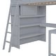 preview thumbnail 30 of 32, Full Size Loft Bed with Desk, Storage Shelves and 2 Sliding Doors, Multifunctional Kids Bed Frame with Ladder and Guardrail