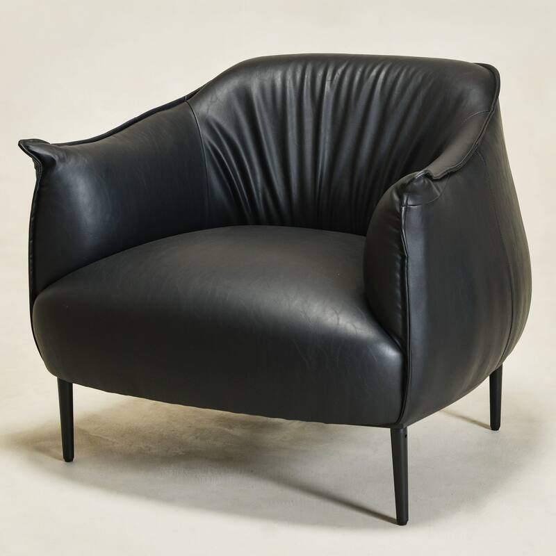 KINWELL 33" Wide Faux Vegan Leather Upholstery Barrel Accent Chair