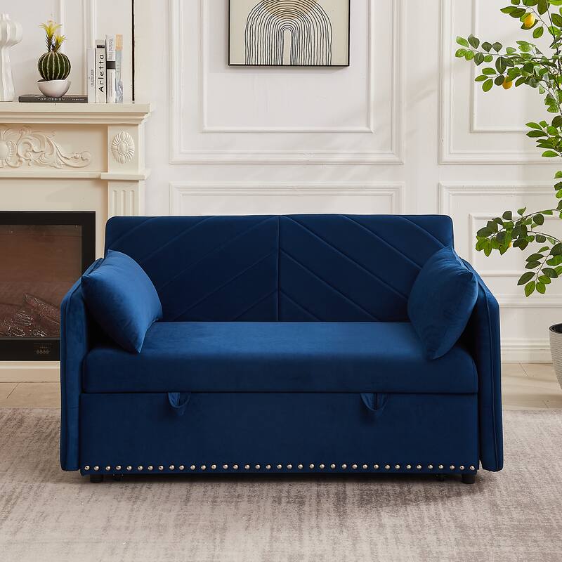Stylish 55" Velvet Sleeper Sofa with Arm Pockets