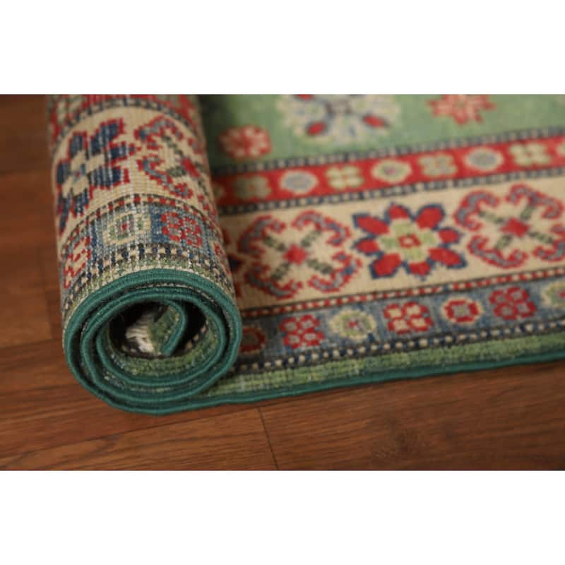 Light Green Kazak Foyer Rug Hand-Knotted Wool Carpet - 2'8"x 3'11"