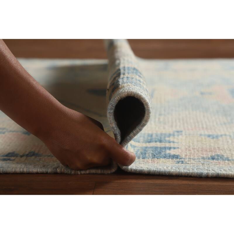 Hand Knotted Oriental 100% Wool Carpet Transitional Geometric Navy Blue & Blues Oushak Runner Rug - 11' 4'' X 3' 5''