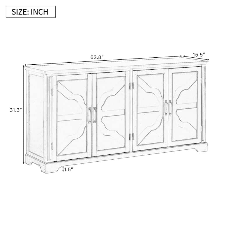 American Country Style Wooden Sideboard with Pine Doors and Legs, 4 Metal Handles, for Hallway Entryway Living Room Dining Room