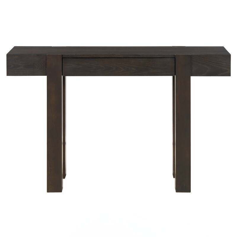Rustic Minimalist Console Table with Hidden Drawer, Side Power Outlet,Wood Entryway Table for Entryways, Living Rooms