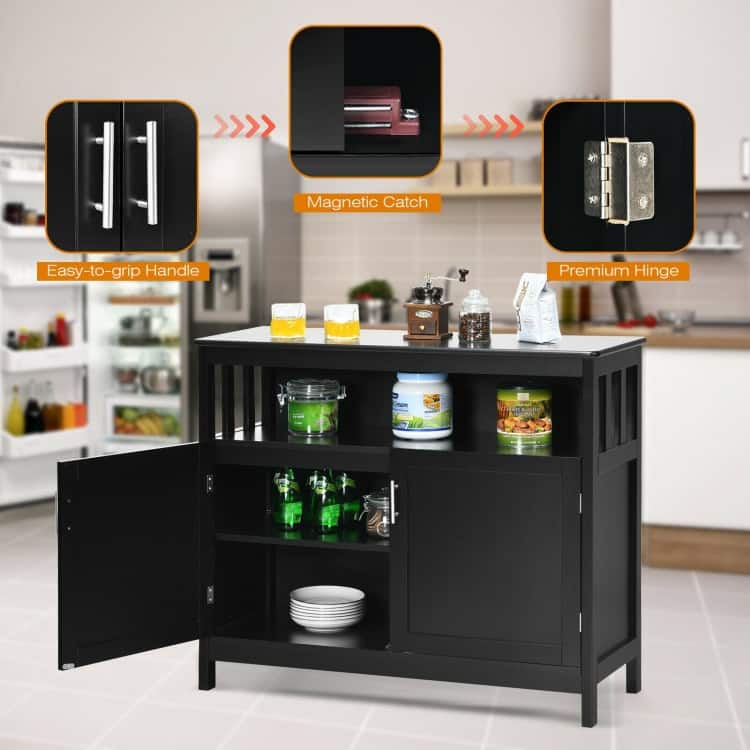 Kitchen Buffet Server Sideboard Storage Cabinet with 2 Doors and Shelf - 40" x 16" x 34" (L x W x H)