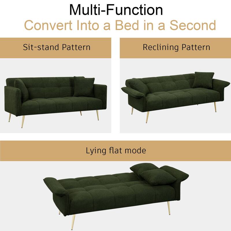 Modern Convertible Futon Sofa Bed with Adjustable Arms and Backrest