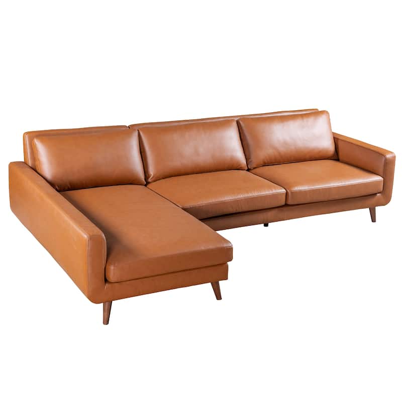 Bellisa Mid Century Modern Living Room Cognac Leather Corner Sectional Sofa