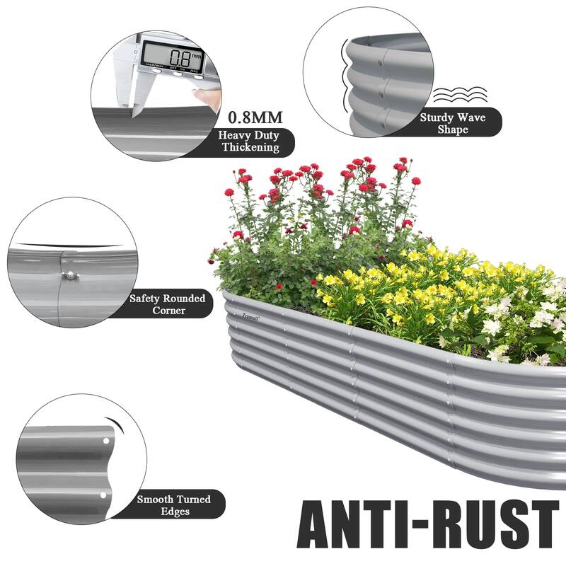 Outdoor 8 ft. x 3 ft. x 1.5 ft. Oval Galvanized Metal Raised Garden Bed - 8 ft. x 3 ft. x 1.5 ft.