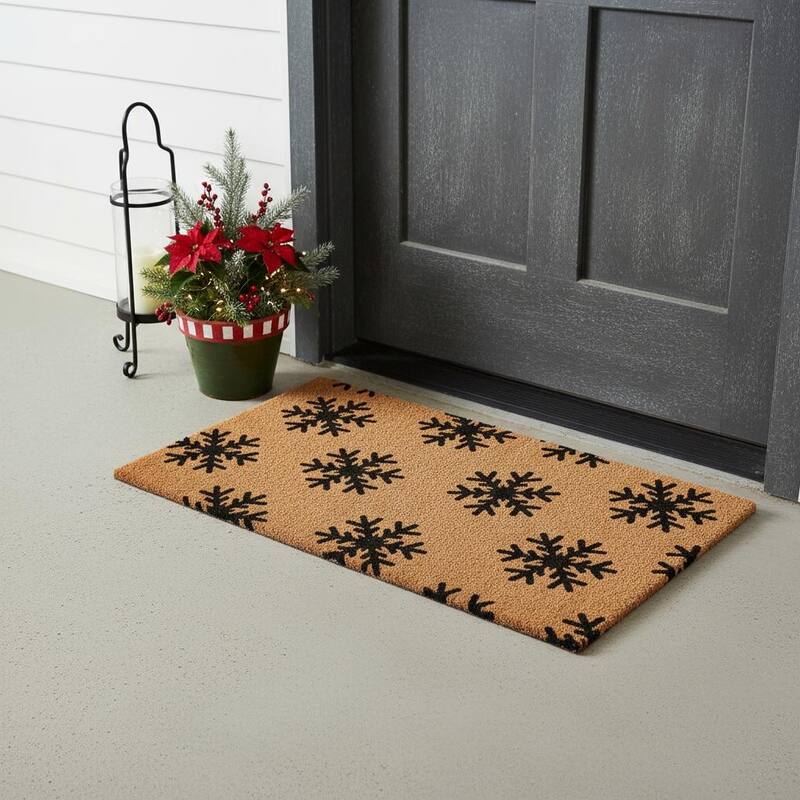 HomeRoots 24" X 36" Brown And Black Christmas Snowflake Outdoor Coir Door Mat - 24.00' X '36.00 - 24.00' X '36.00