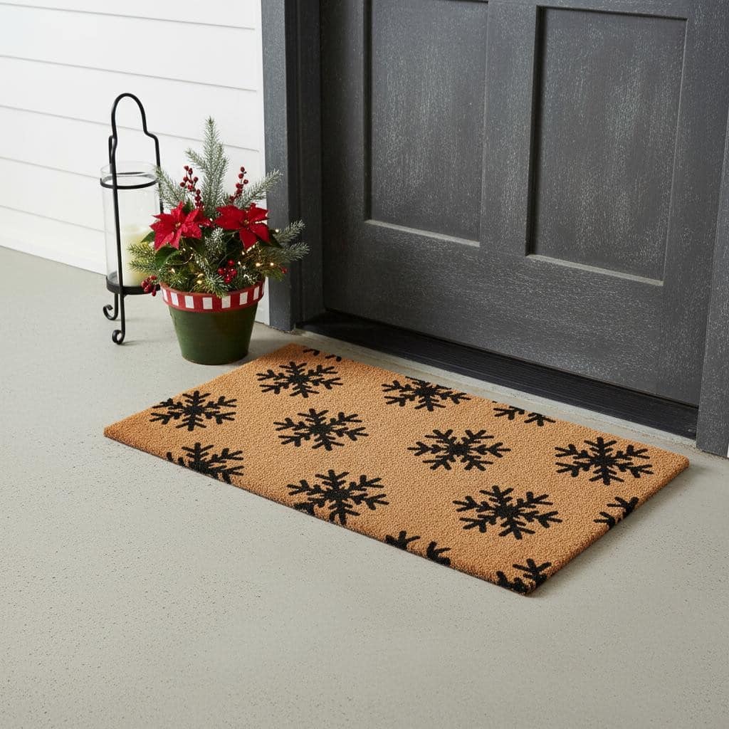 HomeRoots 24" X 36" Brown And Black Christmas Snowflake Outdoor Coir Door Mat - 24.00' X '36.00