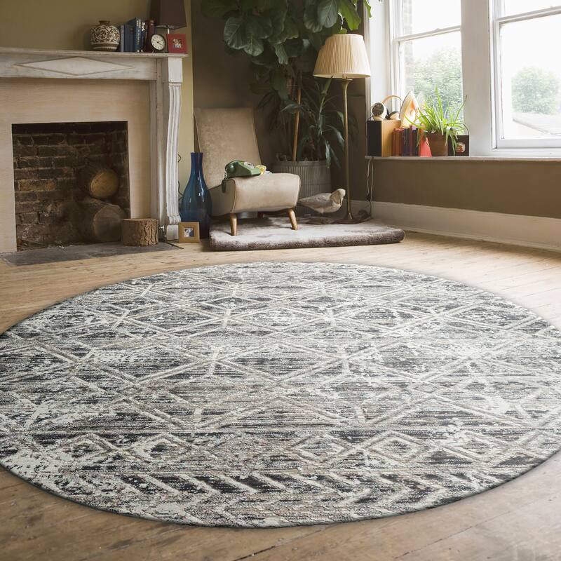 Admire Home Living Lucio 1243 Transitional Geometric Area Rug - 7'10" X 7'10" - Grey