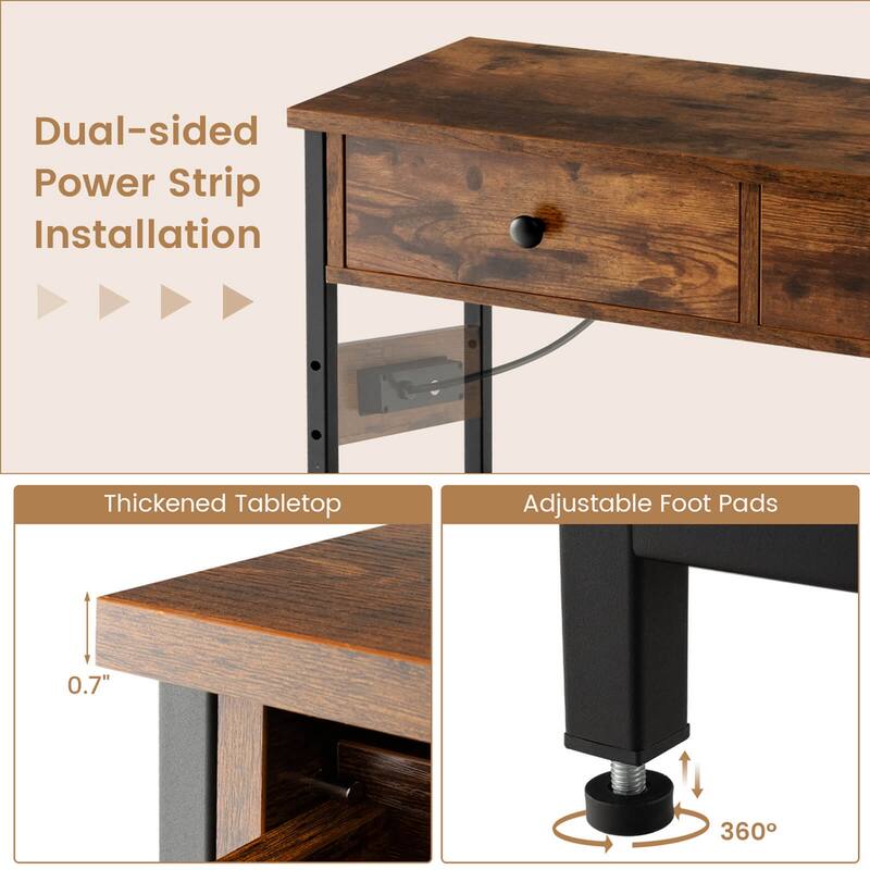 Entryway Table w/ Charging Station Narrow Console Table & 2 Drawers