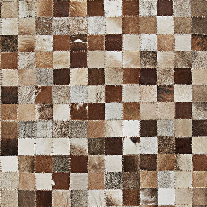 Handmade Couristan Chalet Pixels Brown Cowhide Leather Area Rug