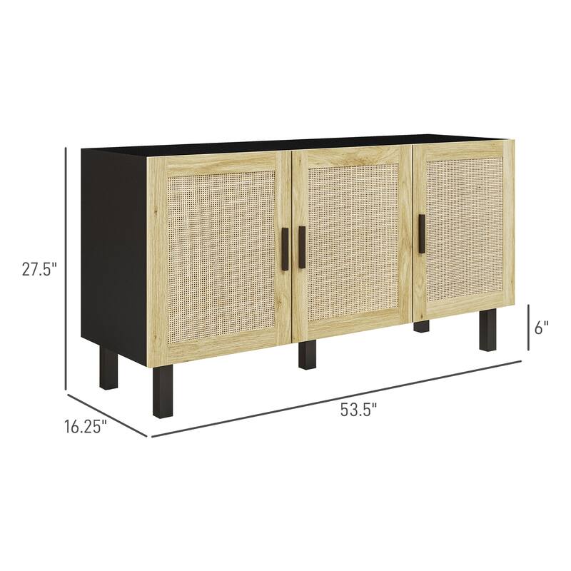 Rattan Woven Design Kitchen Storage Cabinet / Boho Buffet Sideboard