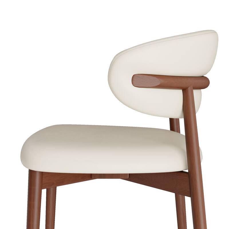 Upholstered Side Chair (Set Of 2) White Leather Armless Dining Chairs With Solid Wood Backrest