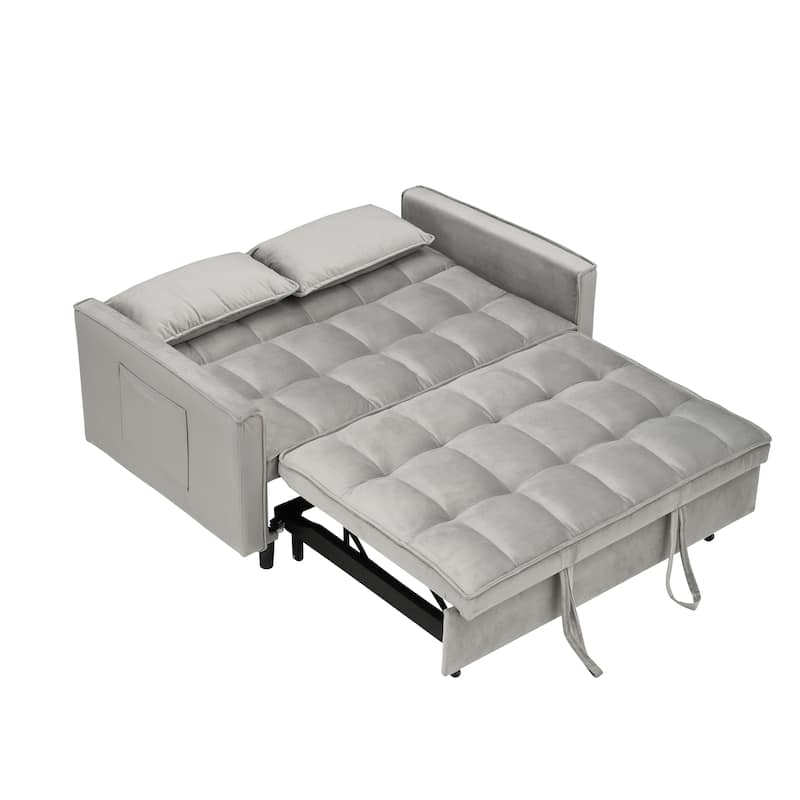 Velvet 3 in 1 Pull Out Loveseat Sofa Convertible Sleeper Love Seat Bed Tufted Futon Sofa with 2 Pillows and Pockets