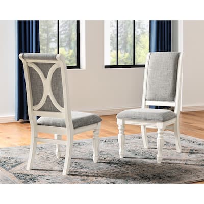 Antique White Solid Wood Upholstered Dining Chairs Set of 2