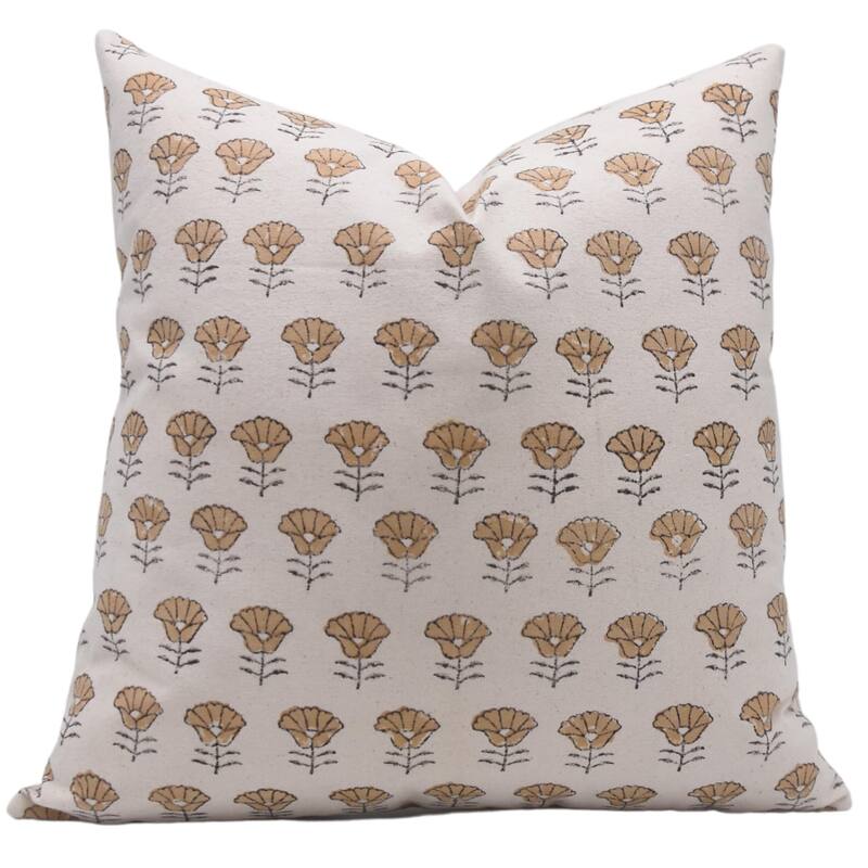 Cotton Floral Block print pillow Cover - Kohinoor - Pillow Covers - 20" x 20"