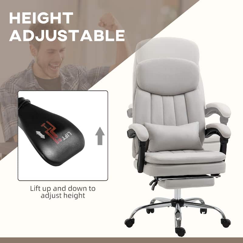 Light Grey Microfibre 360° Swivel Office Recliner with Vibration Massage, Lumbar Heating, Lumbar Pillow, Footrest