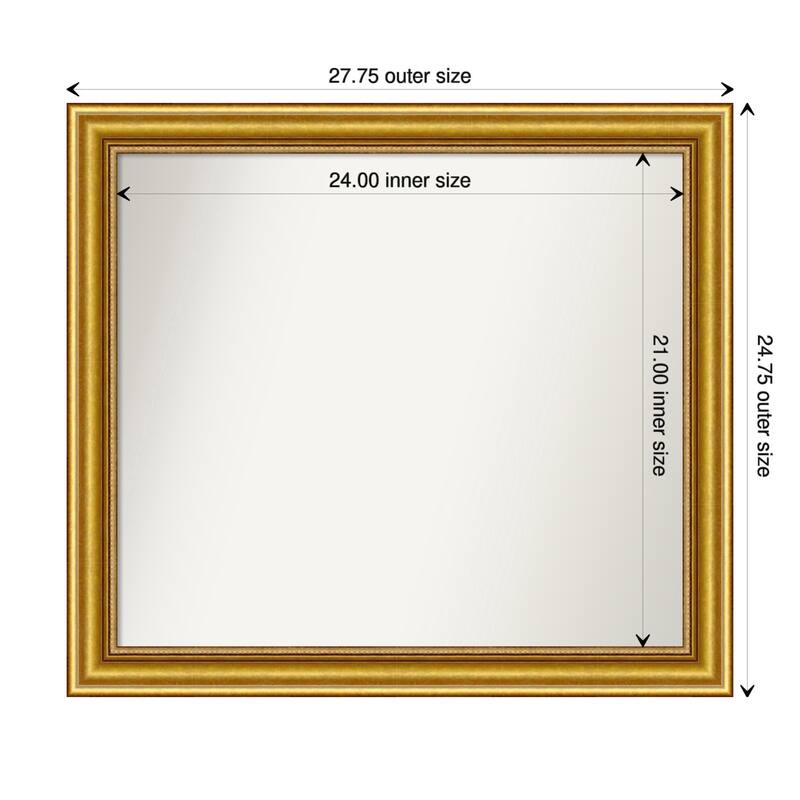 Townhouse Gold Framed Non-Beveled Custom Wall Mirror, Bathroom Vanity Mirror - Outer Size: 27.75 x 24.75