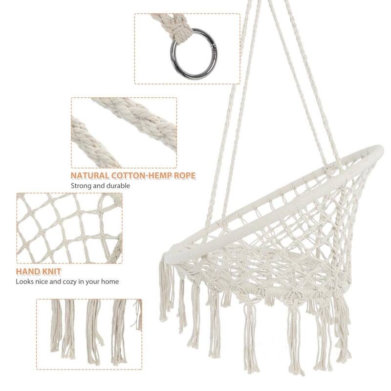Hammock Chair Macrame Swing Max 330 Lbs Hanging Cotton Rope Hammock Swing Chair