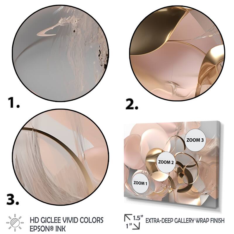 Designart "Liquid Art Gold And Pink Effervescence" Abstract Multipanel Wall Art Living Room set