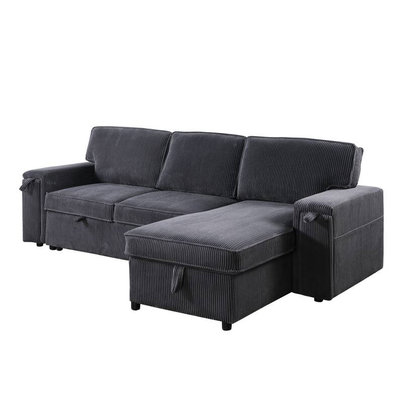 96" Victorian 3-Seat Upholstery Sleeper Sectional Sofa with Storage Space