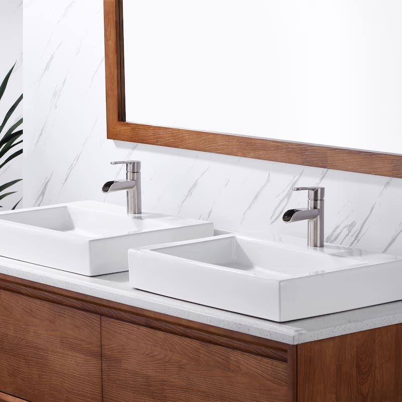 Luxier BSH16-S Waterfall Single Handle Single Hole Bathroom Faucet with Drain