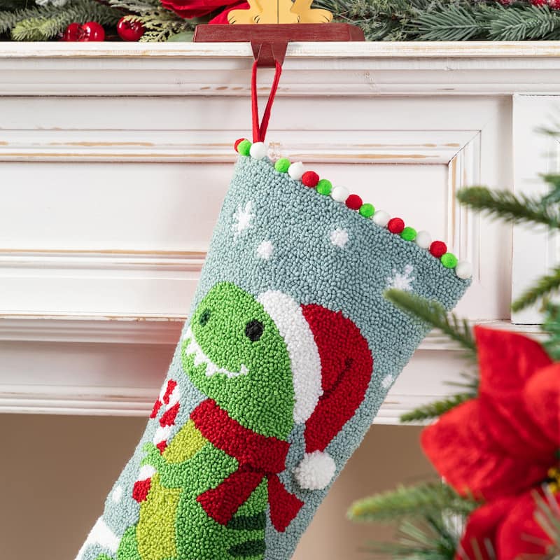 Glitzhome Christmas Hooked Stocking Cat Dog Fox Reindeer Dinosaur(Set of 2)