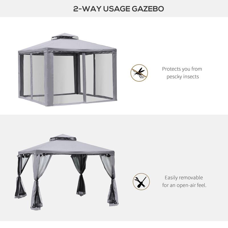 9.6' x 9.6' Patio Gazebo, Outdoor Canopy Shelter with 2-Tier Roof