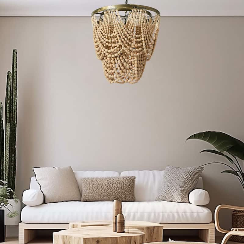2-Tier Draped Wood Bead Chandelier